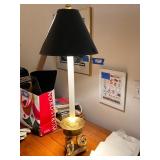 Vintage Brass Swan Table Lamp with Black Shade, 34 Inches Tall