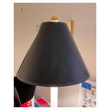 Vintage Brass Swan Table Lamp with Black Shade, 34 Inches Tall