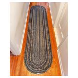 Blue and Tan Braided Oval Hallway Runner Rug 2ft x 8ft