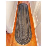 Blue and Tan Braided Oval Hallway Runner Rug 2ft x 8ft