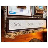 Framed Vintage Hand-Embroidered Linen Table Runner with Cutwork
