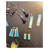 Collection of 10 Pairs Assorted Earrings in Blue and Gold Tones