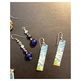 Collection of 10 Pairs Assorted Earrings in Blue and Gold Tones