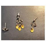 Set of 3 Vintage Earrings with Yellow Accents and Red Case