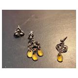 Set of 3 Vintage Earrings with Yellow Accents and Red Case