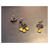 Set of 3 Vintage Earrings with Yellow Accents and Red Case