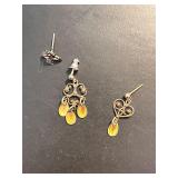 Set of 3 Vintage Earrings with Yellow Accents and Red Case