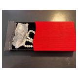 Pearl Bead Necklace Strand and Silver Ring in Gift Box