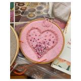 Embroidery Hoop Art Set of 5 - Heart & Leaf Designs with Threads & Patterns