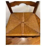 Antique Ladder-Back Windsor Arm Chair with Rush Seat - Dark Wood