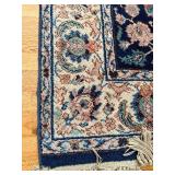 Persian-style Navy Blue Floral Area Rug with Cream Border - Fringed