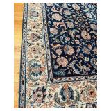 Persian-style Navy Blue Floral Area Rug with Cream Border - Fringed