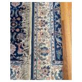 Persian-style Navy Blue Floral Area Rug with Cream Border - Fringed