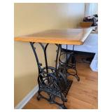 Antique Treadle Sewing Table - Oak Top & Cast-Iron Base with Open Mesh Storage Shelf