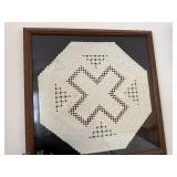 Handmade Crochet Doily Wall Art - Large Octagonal Lace, Framed Display