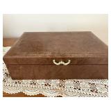 Vintage Brown Jewelry Box - Divided Tray with Assorted Jewelry Findings Inside