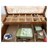 Vintage Brown Jewelry Box - Divided Tray with Assorted Jewelry Findings Inside