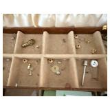 Vintage Brown Jewelry Box - Divided Tray with Assorted Jewelry Findings Inside