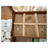 Vintage Brown Jewelry Box - Divided Tray with Assorted Jewelry Findings Inside