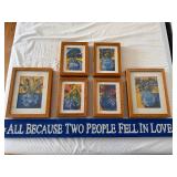 Six Framed Floral Vase Prints in Wood Frames - Delft Blue Style Art Set