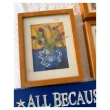 Six Framed Floral Vase Prints in Wood Frames - Delft Blue Style Art Set