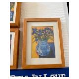 Six Framed Floral Vase Prints in Wood Frames - Delft Blue Style Art Set