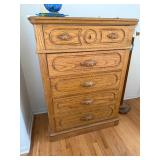 Oak Dresser Chest - 7-Drawer with Ornate Shell Pulls