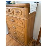 Oak Dresser Chest - 7-Drawer with Ornate Shell Pulls