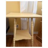 Butter Yellow Cream-Painted Twisted-Leg End Table with Lower Shelf