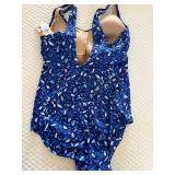 New with Tags L.L.Bean Sunsmart UPF 50+ One-Piece Swimsuit - Cobalt Petal Print, Size 16 Long