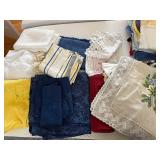 Assorted Vintage Linen & Fabric Lot - Embroidered Cloths, Lace, Napkins, Stripes