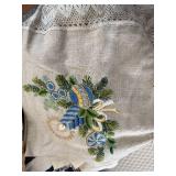 Assorted Vintage Linen & Fabric Lot - Embroidered Cloths, Lace, Napkins, Stripes