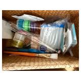 Winsor & Newton Cotman Watercolour 15-color Set with Blick Sketchboo, Pencil Kit, and Various Craft Supplies in Bins