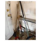 Scotts Elite Spreader + Garden Tools Lot - Rakes, Shovel, Hoe