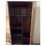 Tall Wood-Grain Cabinet with Double Doors - Shelved Interior