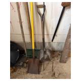 Garden Tools Lot - Shovels, Rake, Hoe & Pitchfork