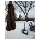 Brown Cantilever Patio Umbrella with Weighted Base for Outdoor Shade