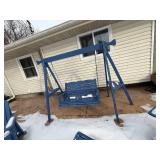 Blue Outdoor Wooden Patio Swing Set with Adirondack Chairs - 6-Piece Set