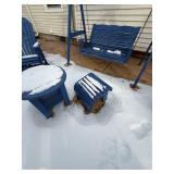 Blue Outdoor Wooden Patio Swing Set with Adirondack Chairs - 6-Piece Set