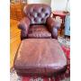 Brown Leather Club Chair with Ottoman
