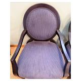 Pair of Ashley Furniture Round-Back Armchairs - Black Wood Frames & Blue Striped Upholstery
