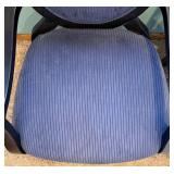Pair of Ashley Furniture Round-Back Armchairs - Black Wood Frames & Blue Striped Upholstery
