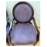 Pair of Ashley Furniture Round-Back Armchairs - Black Wood Frames & Blue Striped Upholstery