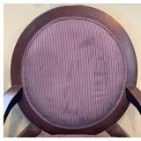 Pair of Ashley Furniture Round-Back Armchairs - Black Wood Frames & Blue Striped Upholstery