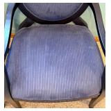 Pair of Ashley Furniture Round-Back Armchairs - Black Wood Frames & Blue Striped Upholstery