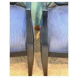 Pair of Ashley Furniture Round-Back Armchairs - Black Wood Frames & Blue Striped Upholstery