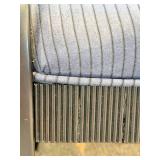 Pair of Ashley Furniture Round-Back Armchairs - Black Wood Frames & Blue Striped Upholstery