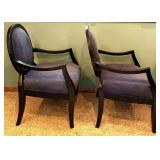 Pair of Ashley Furniture Round-Back Armchairs - Black Wood Frames & Blue Striped Upholstery
