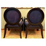 Pair of Ashley Furniture Round-Back Armchairs - Black Wood Frames & Blue Striped Upholstery
