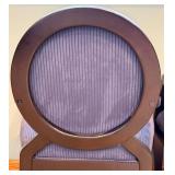 Pair of Ashley Furniture Round-Back Armchairs - Black Wood Frames & Blue Striped Upholstery